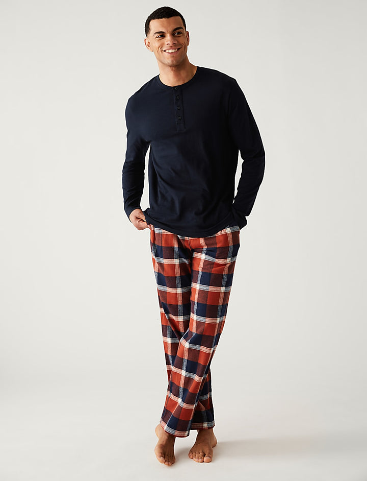 M&S Men L/S Cotton T-Shirt& Pajama Set T07/7599I