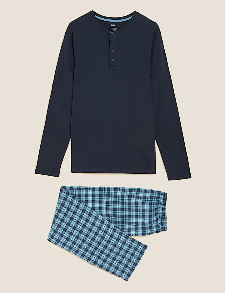 M&S Men L/S Cotton T-Shirt & Pajama Set T07/7602I