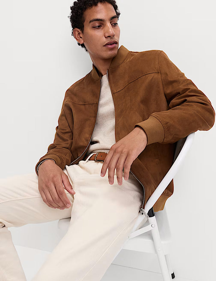 M&S Men L/S Sueded Leather Jacket T16/5074M(Camel)