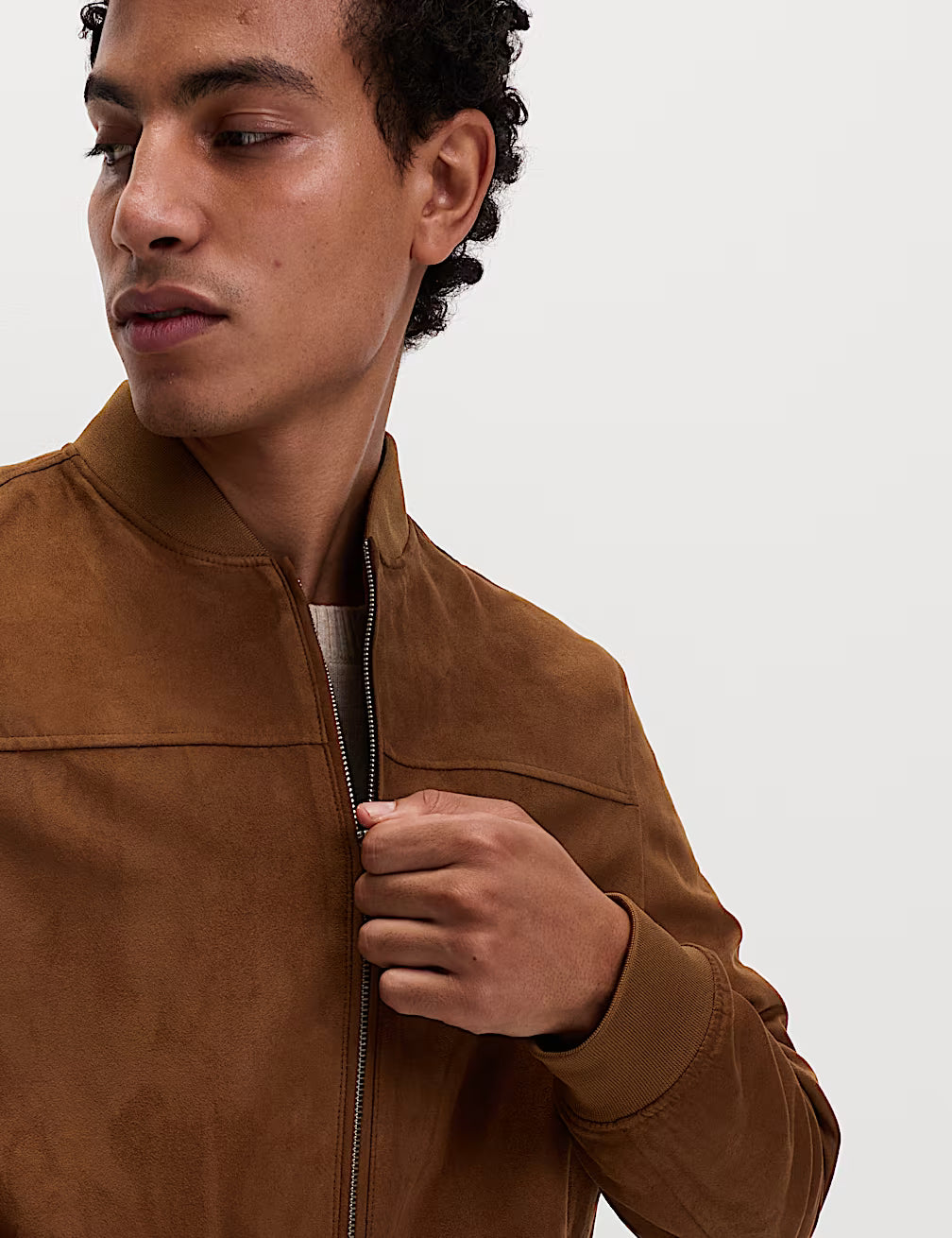 M&S Men L/S Sueded Leather Jacket T16/5074M(Camel)