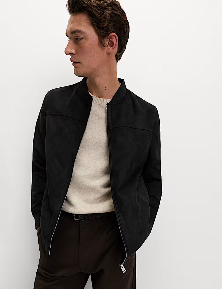 M&S Men L/S Sueded Leather Jacket T16/5074M (Black)