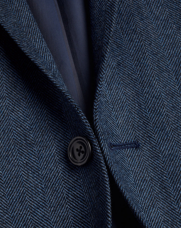 Charles Tyrwhitt Denim Blue Herringbone Wool Texture Slim Fit Jacket