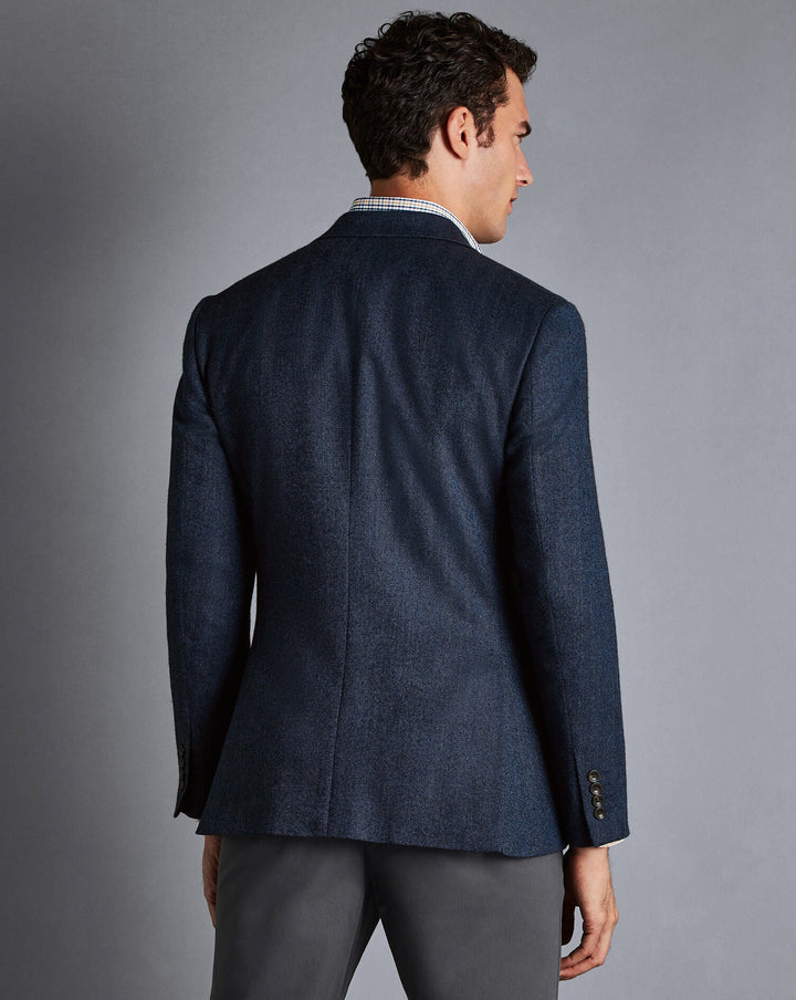 Charles Tyrwhitt Denim Blue Herringbone Wool Texture Slim Fit Jacket
