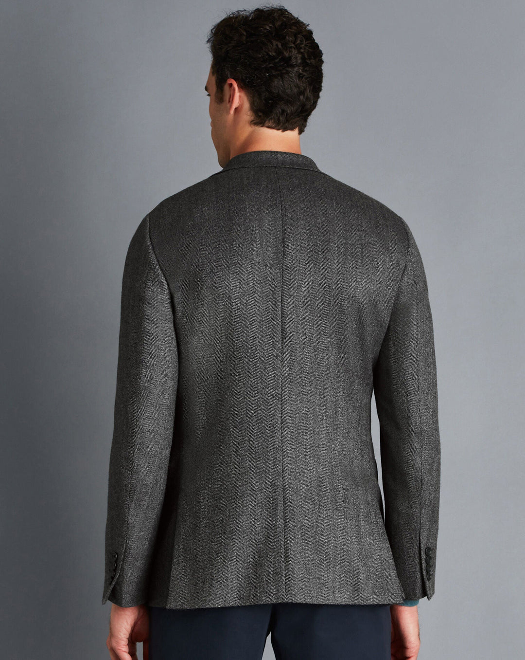 Dark Grey Herringbone Wool Texture Slim Fit Jacket