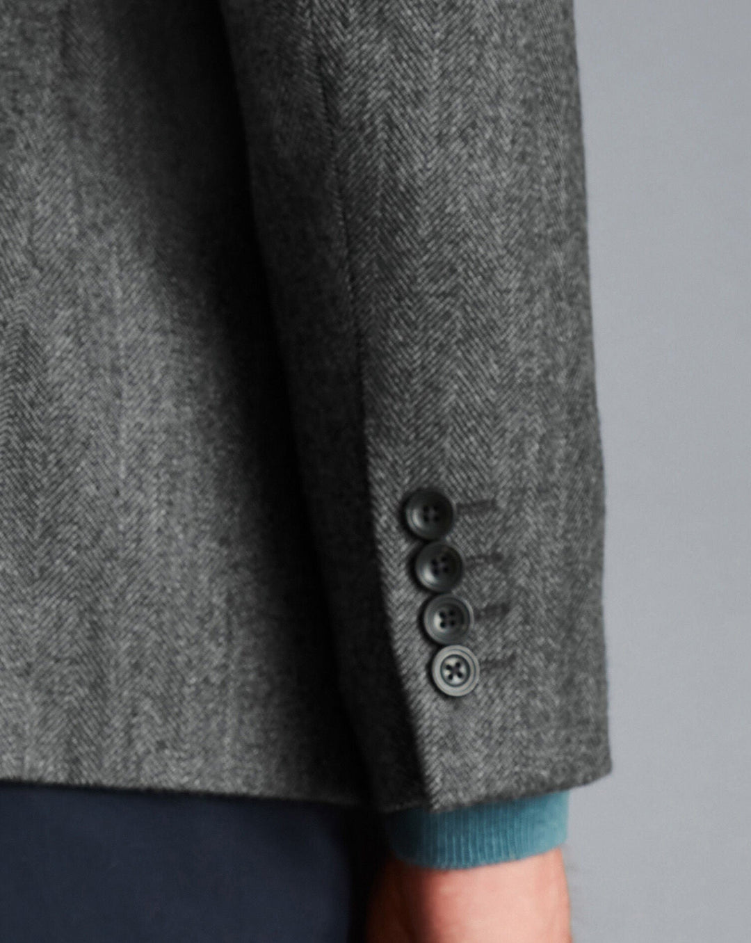 Dark Grey Herringbone Wool Texture Slim Fit Jacket