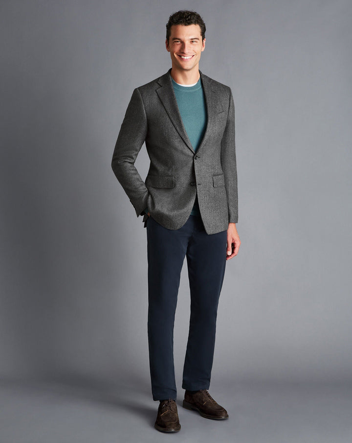 Dark Grey Herringbone Wool Texture Slim Fit Jacket