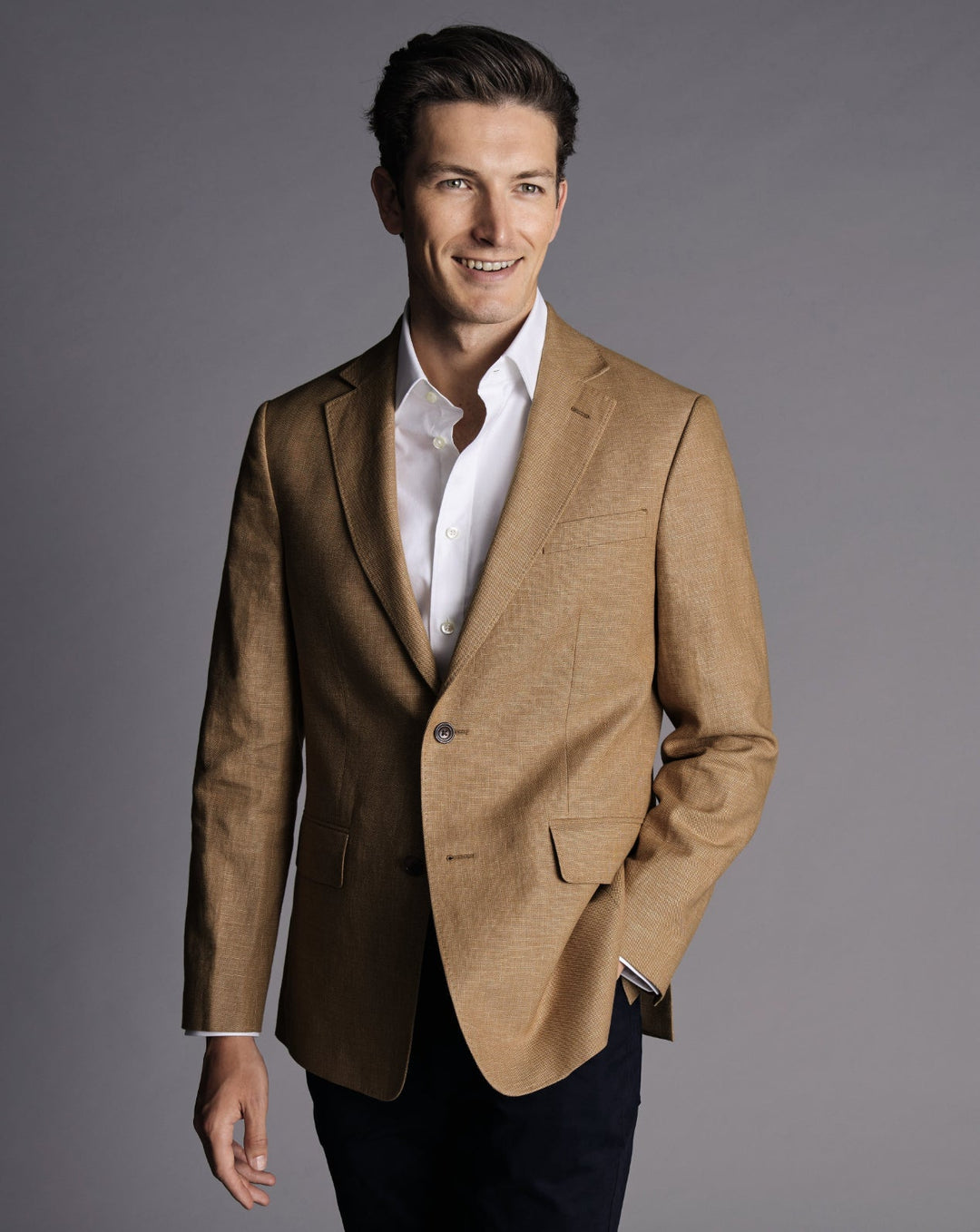 Camel Slim Fit Linen Cotton Jacket