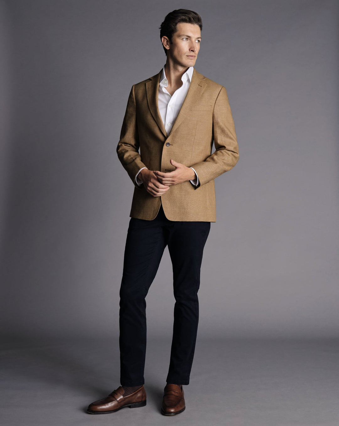 Camel Slim Fit Linen Cotton Jacket