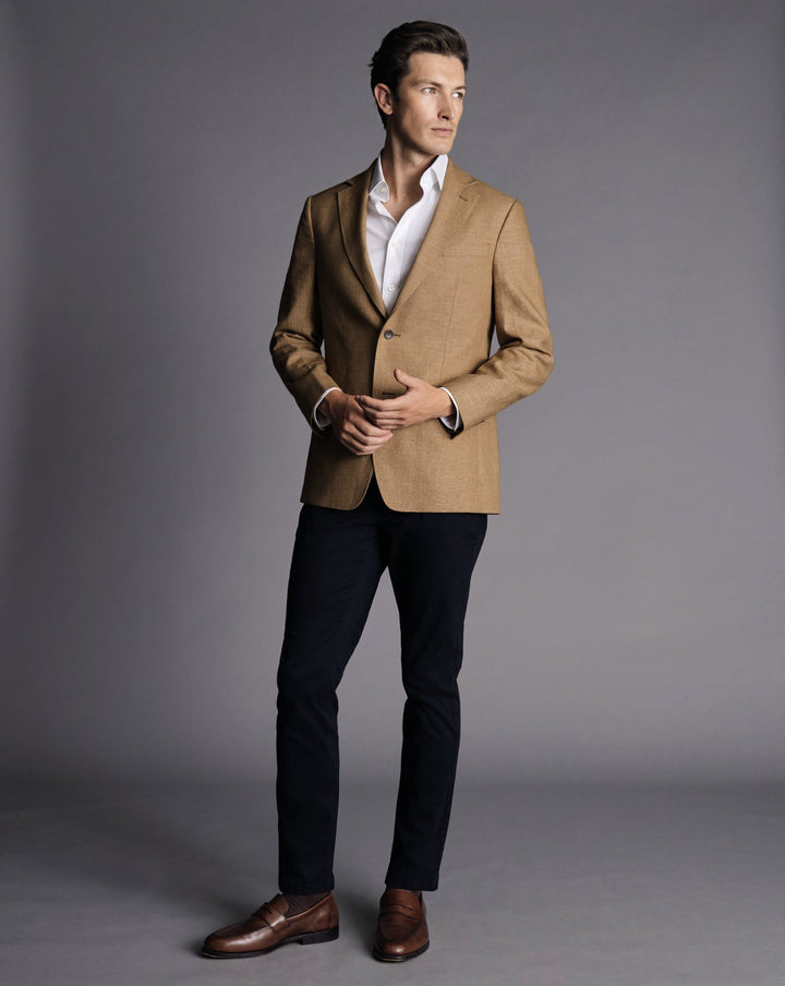 Camel Slim Fit Linen Cotton Jacket