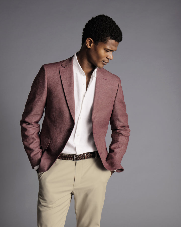 Wine Red Slim Fit Linen Cotton Jacket