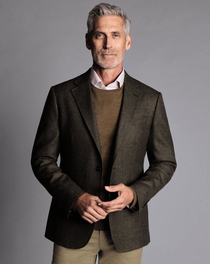 Mocha Twill Wool Slim Fit Jacket