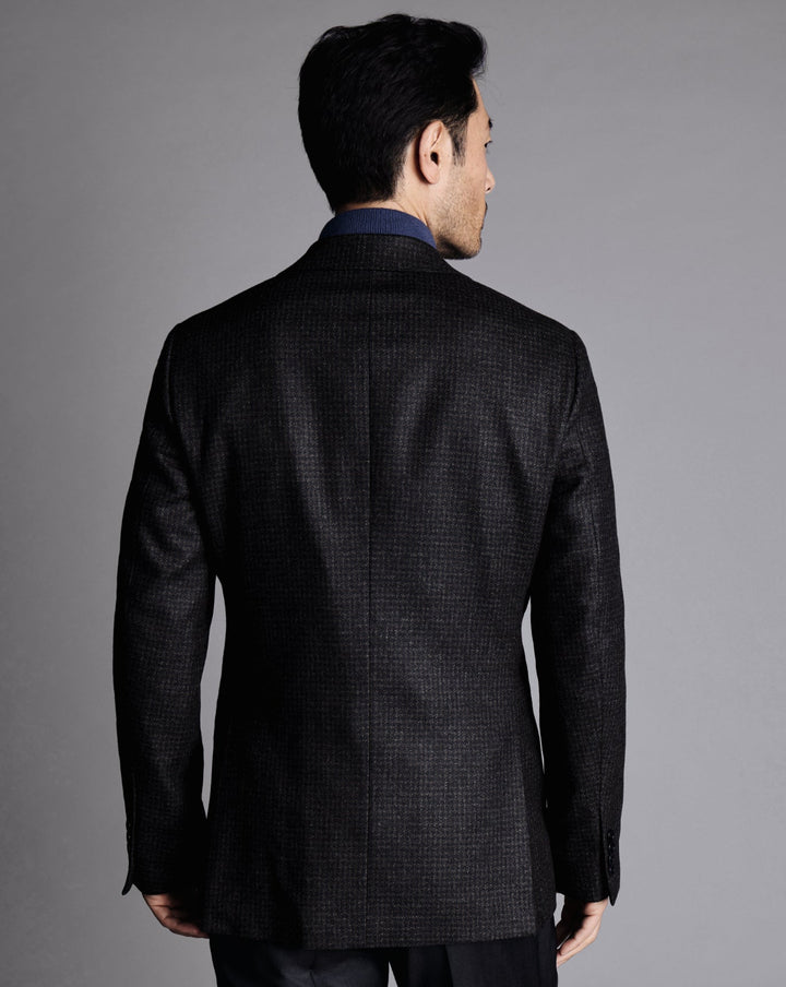 Dark Navy Puppytooth Wool Silk Texture Slim Fit