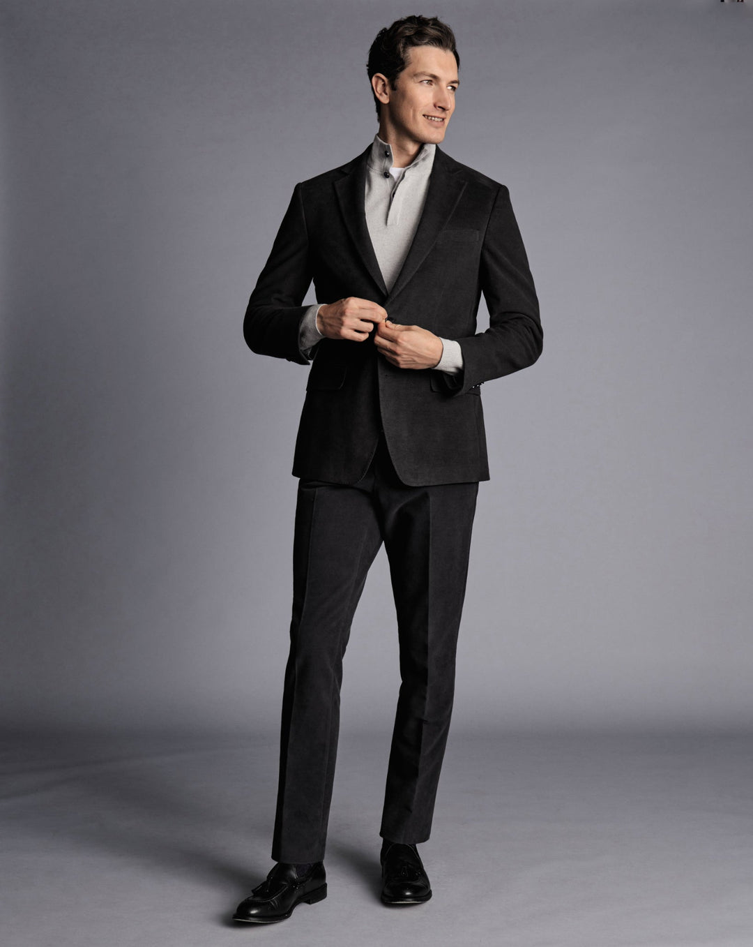 Dark Grey Italian Moleskin Slim Fit Jacket - Main Image