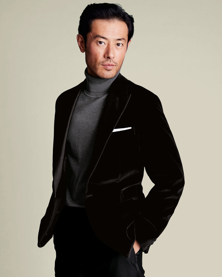 Black Italian Velvet Slim Fit Jacket