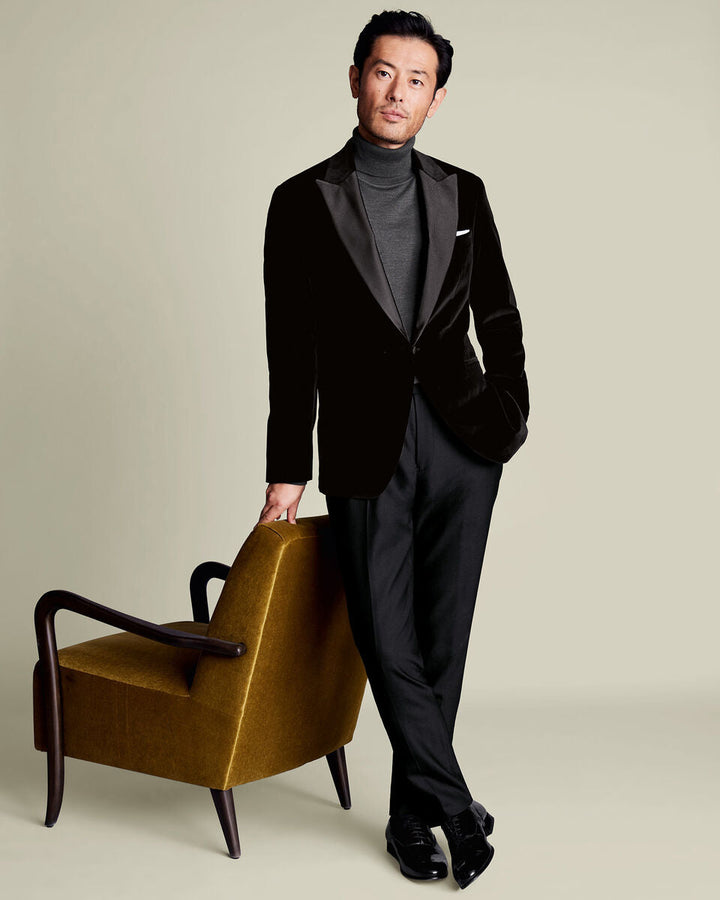 Black Italian Velvet Slim Fit Jacket