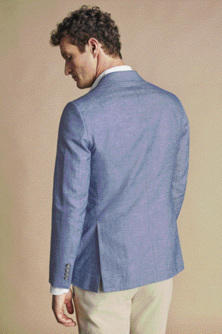 Cobalt Blue Linen Cotton Slim Fit Jacket