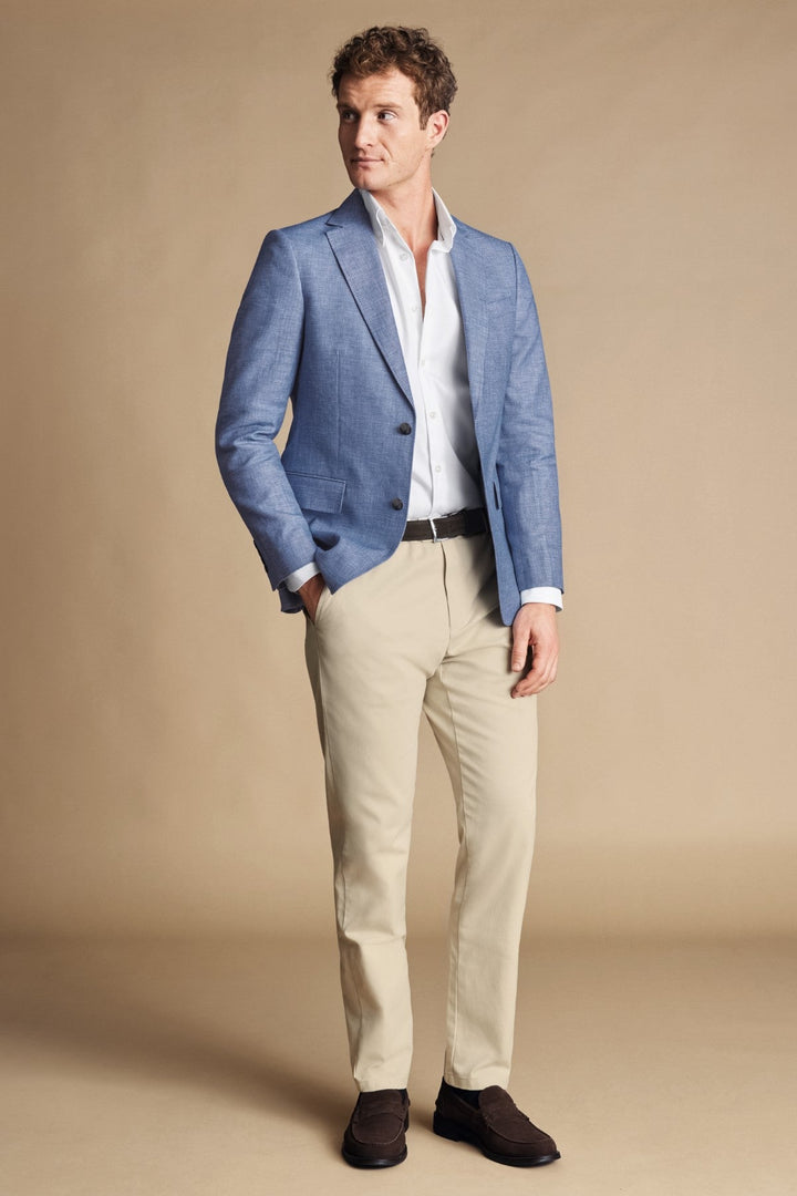 Cobalt Blue Linen Cotton Slim Fit Jacket