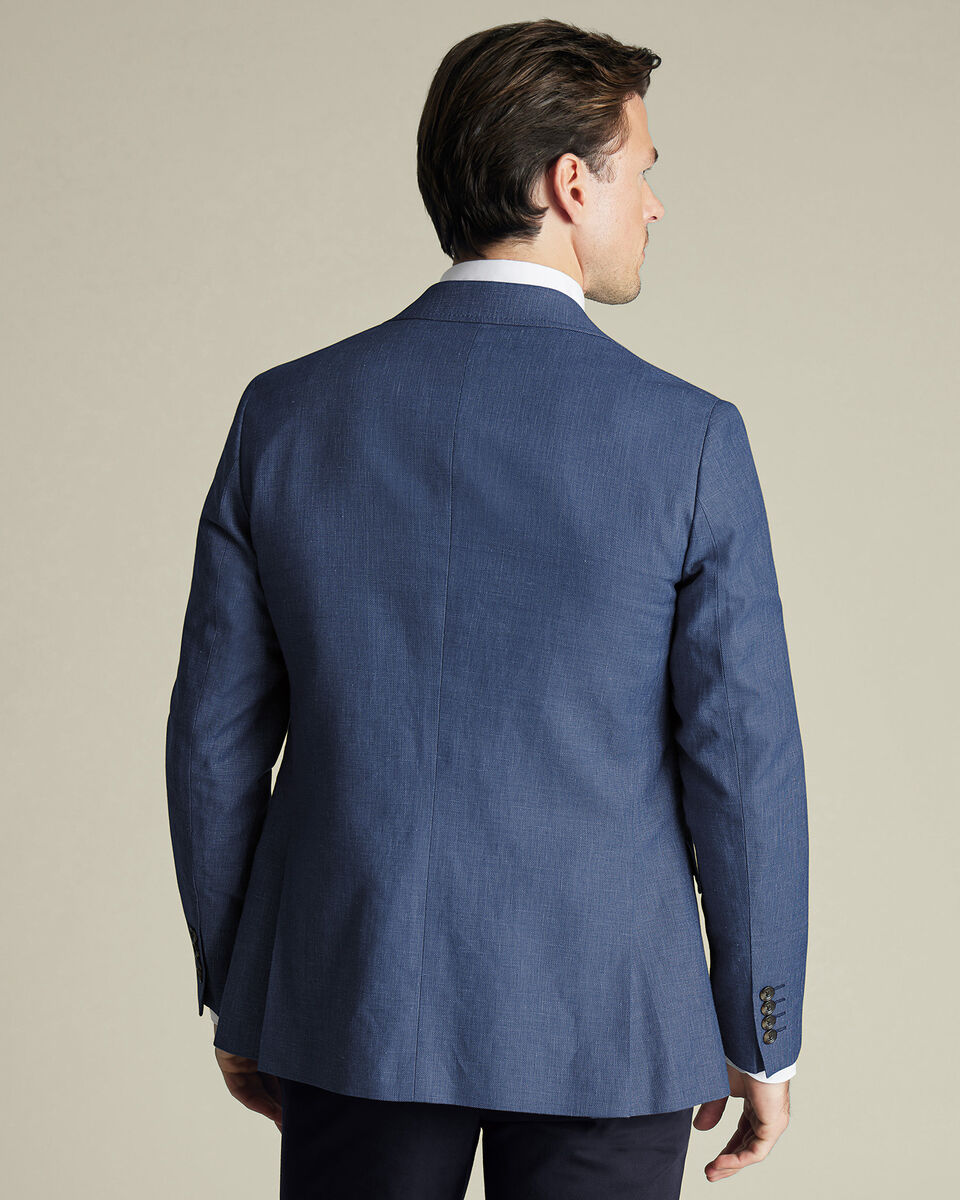 Steel Blue Linen Cotton Slim Fit Jacket