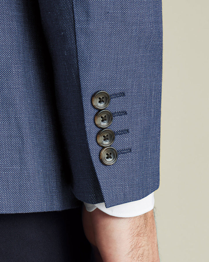 Steel Blue Linen Cotton Slim Fit Jacket