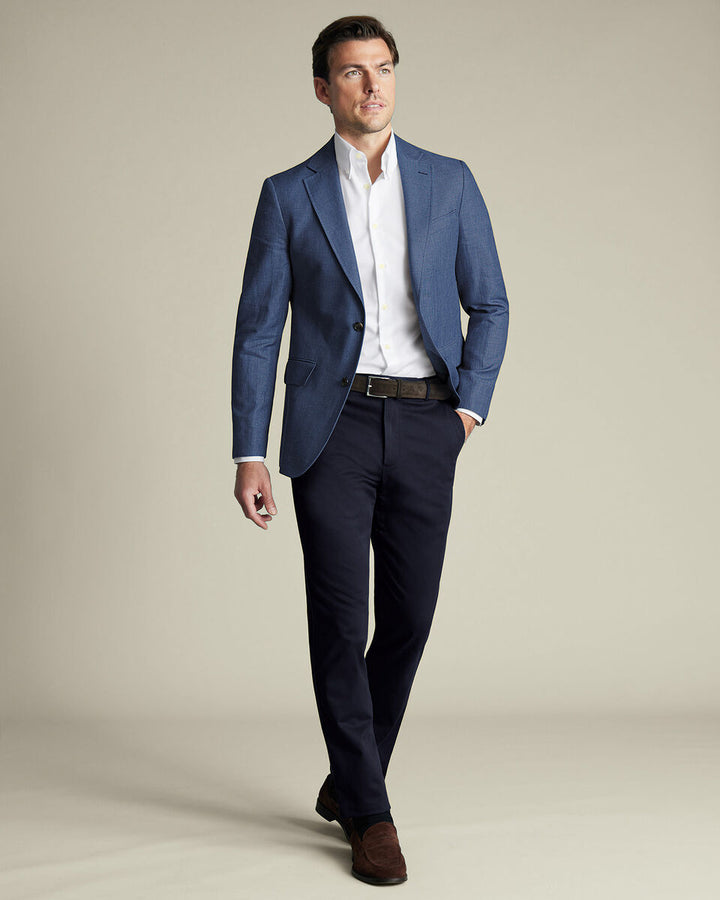 Steel Blue Linen Cotton Slim Fit Jacket