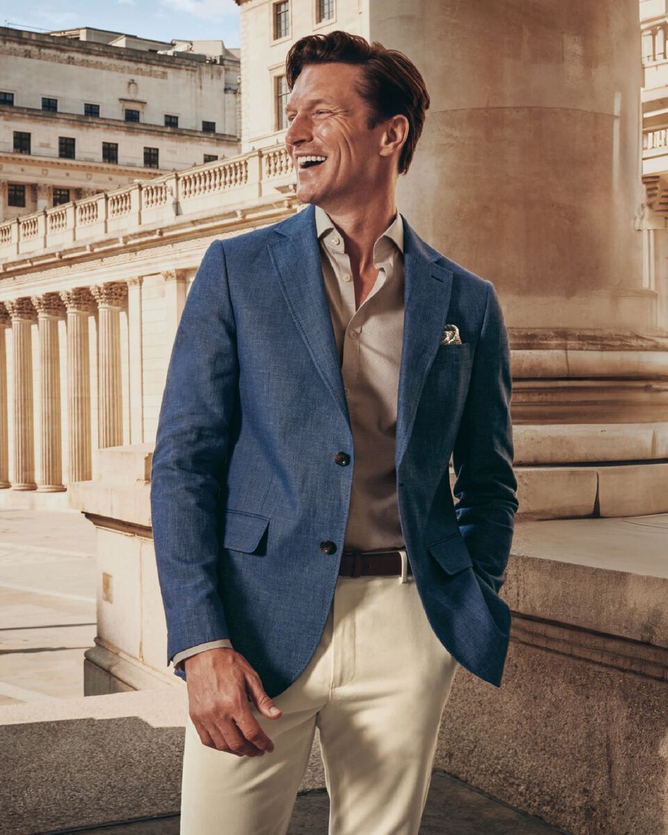 Steel Blue Linen Cotton Slim Fit Jacket