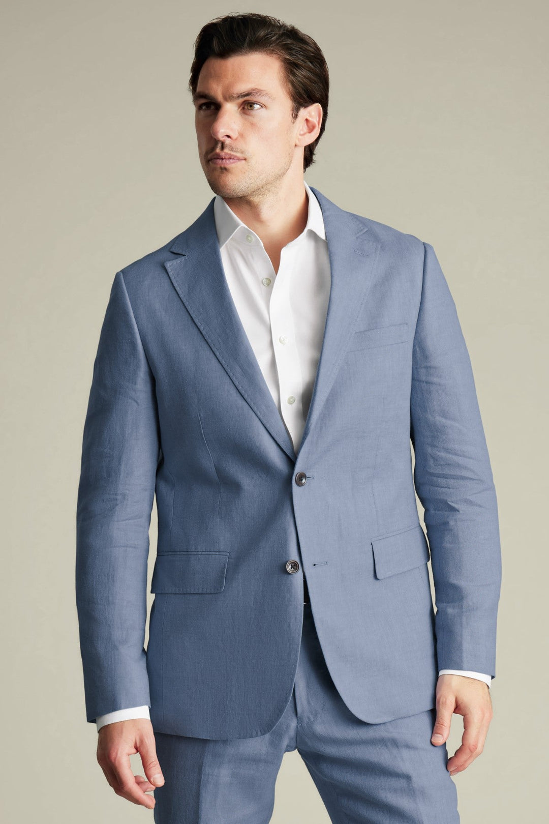 Airforce Blue Linen Slim Fit Jacket