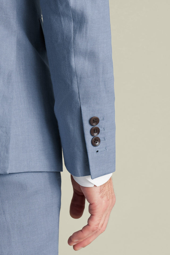 Airforce Blue Linen Slim Fit Jacket