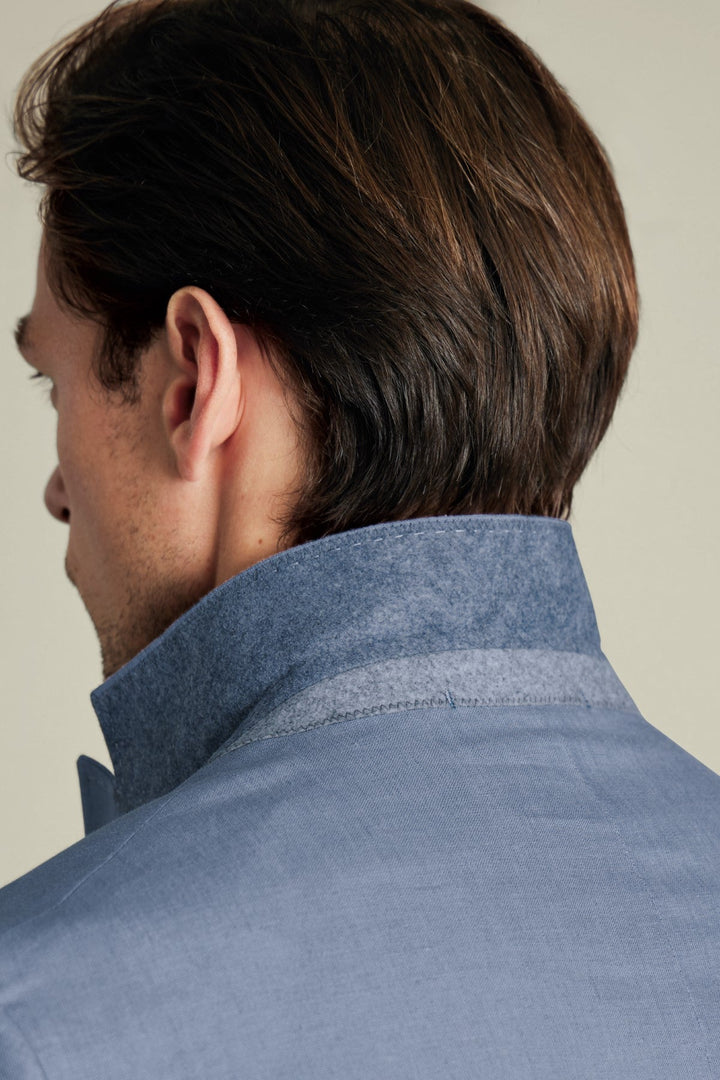 Airforce Blue Linen Slim Fit Jacket