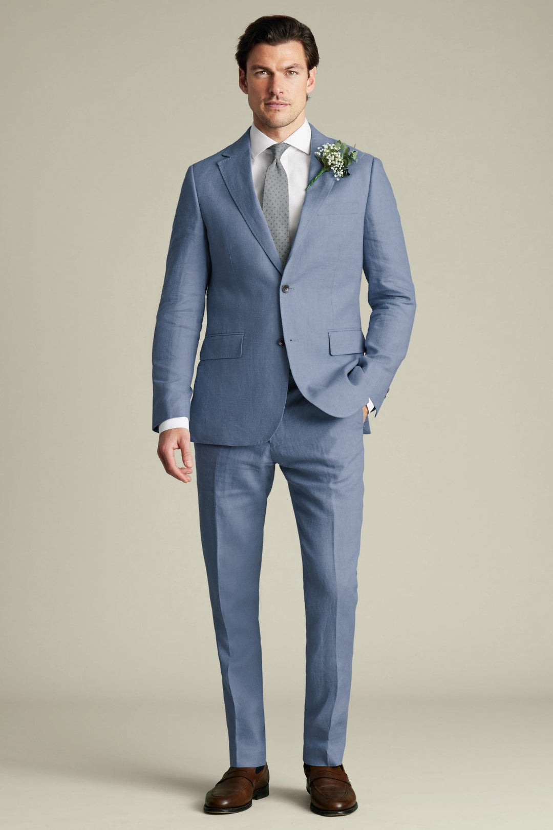 Airforce Blue Linen Slim Fit Jacket