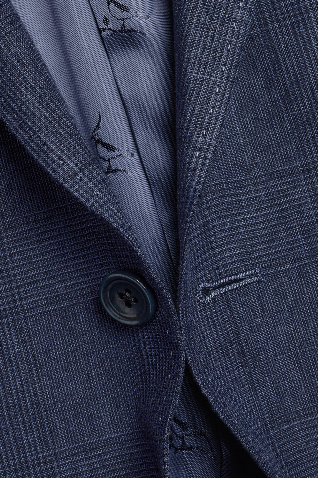 Indigo Blue Check Linen Slim Fit Jacket