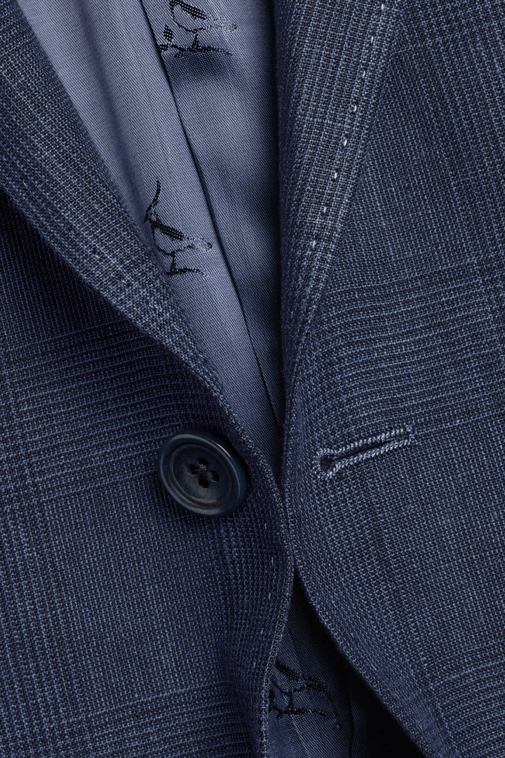Indigo Blue Check Linen Slim Fit Jacket