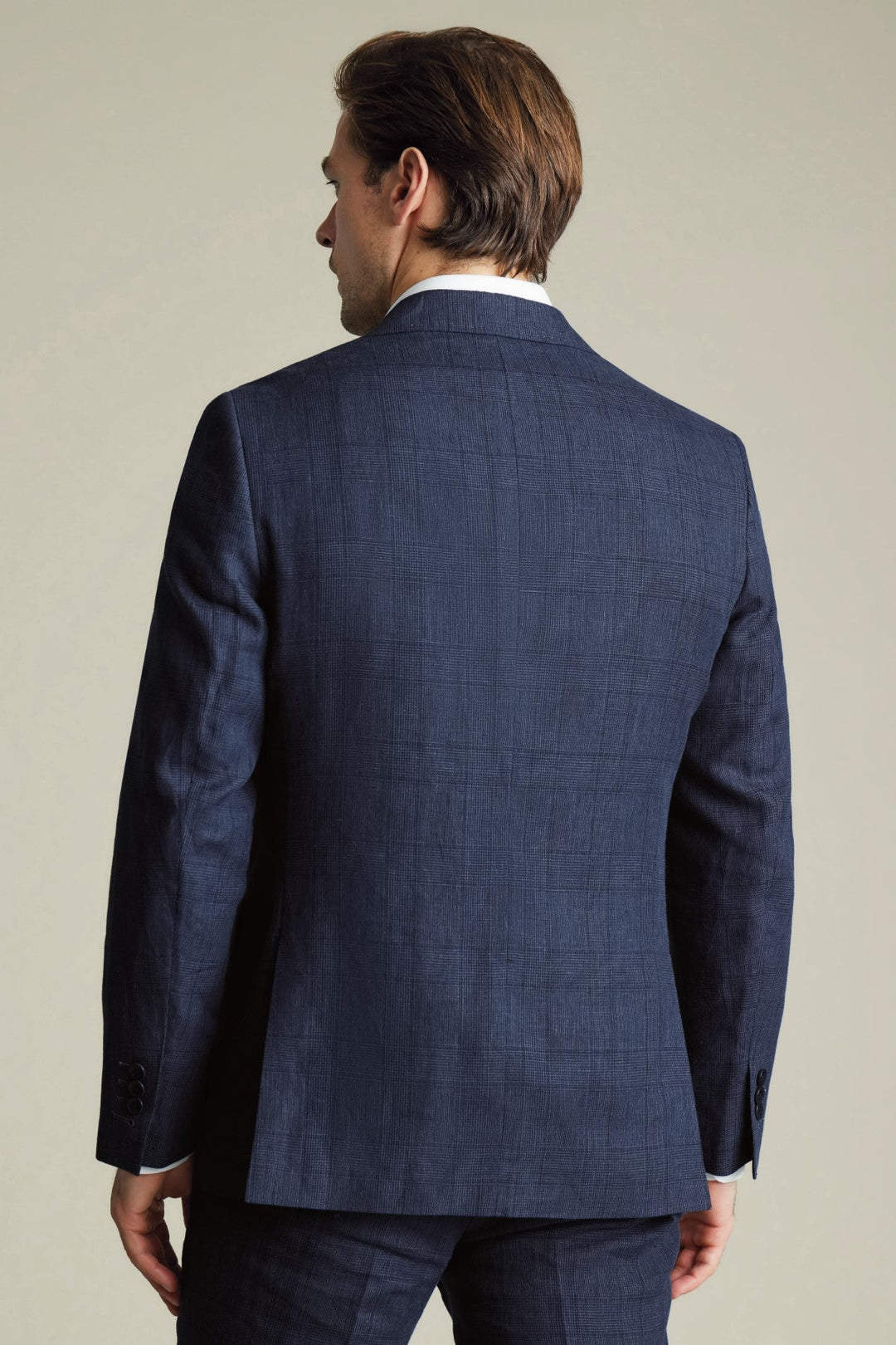 Indigo Blue Check Linen Slim Fit Jacket