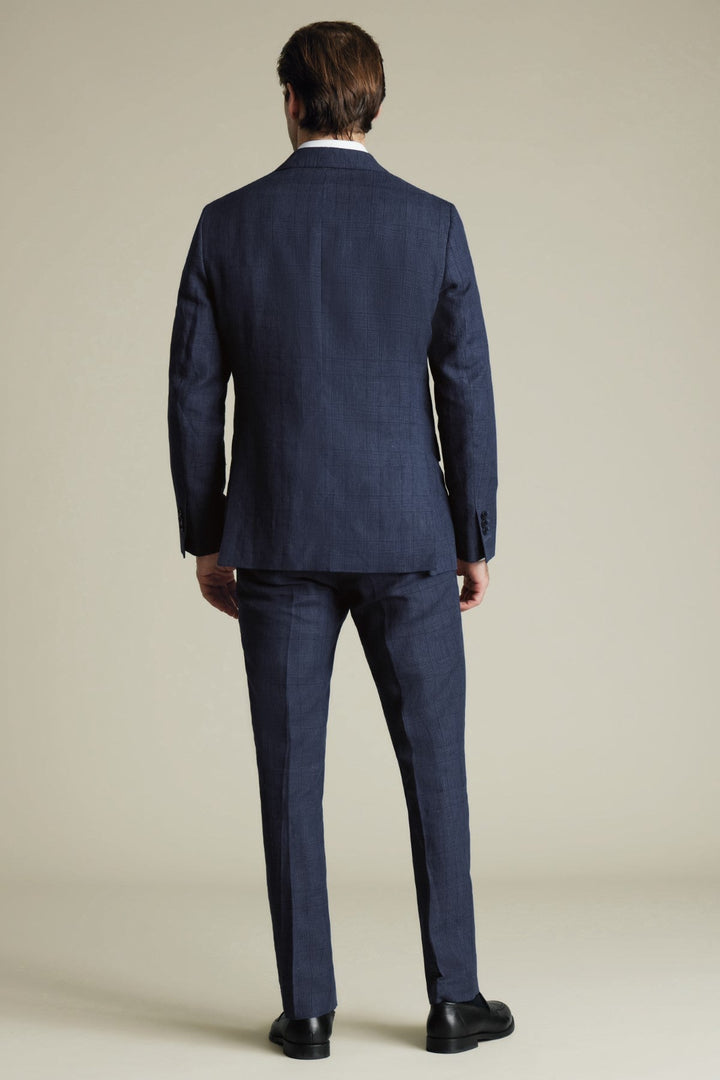 Indigo Blue Check Linen Slim Fit Jacket