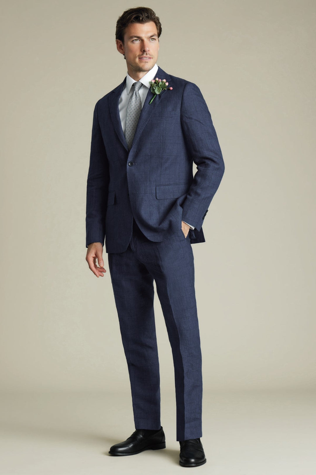 Indigo Blue Check Linen Slim Fit Jacket