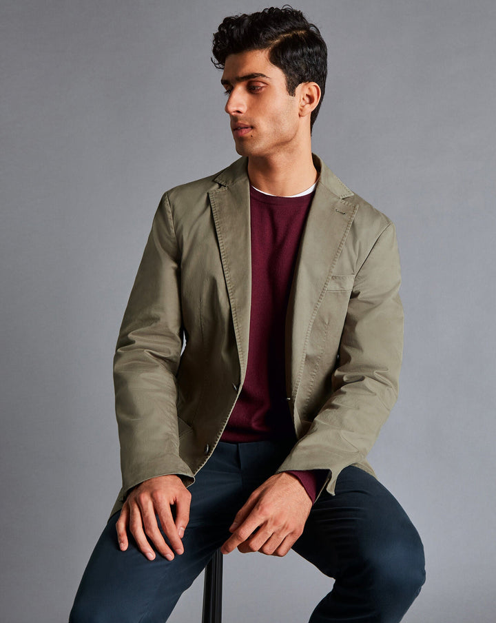 Olive Green Slim Fit Cotton Stretch Jacket