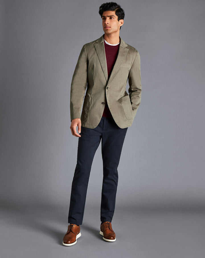 Olive Green Slim Fit Cotton Stretch Jacket