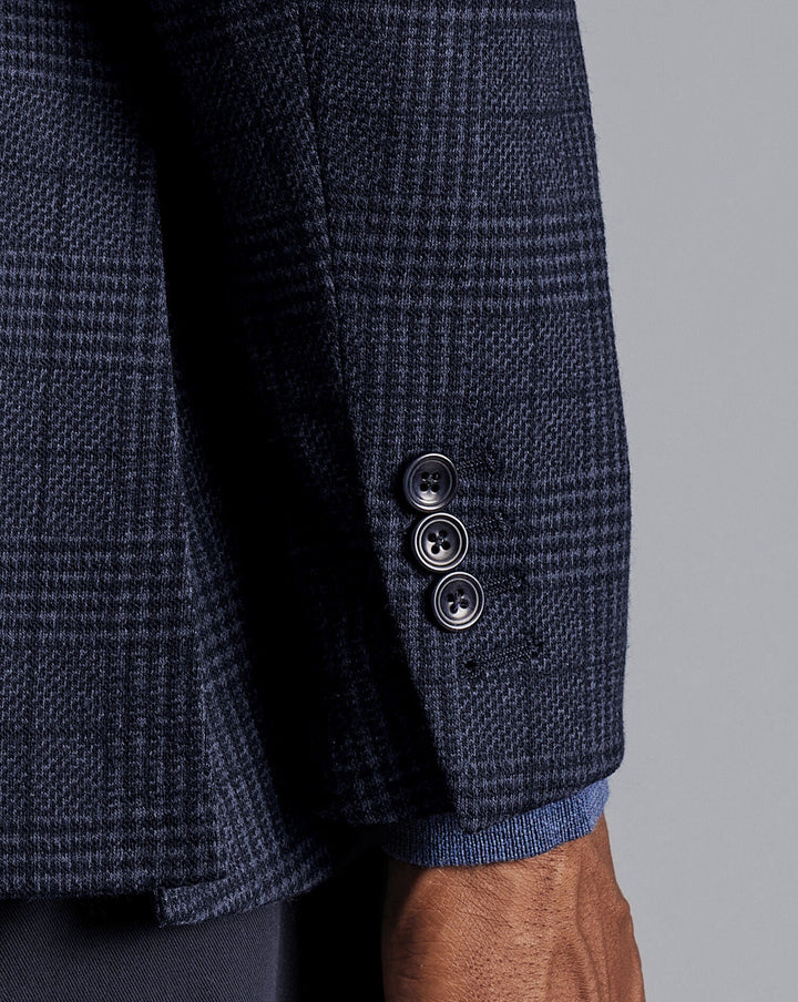 Charles Tyrwhitt Denim Blue Prince Of Wales Check Slim Fit Jersey Jacket