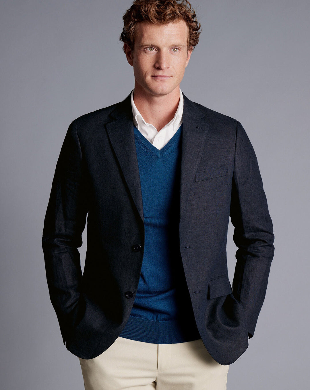 Dark Navy Slim Fit Linen Jacket