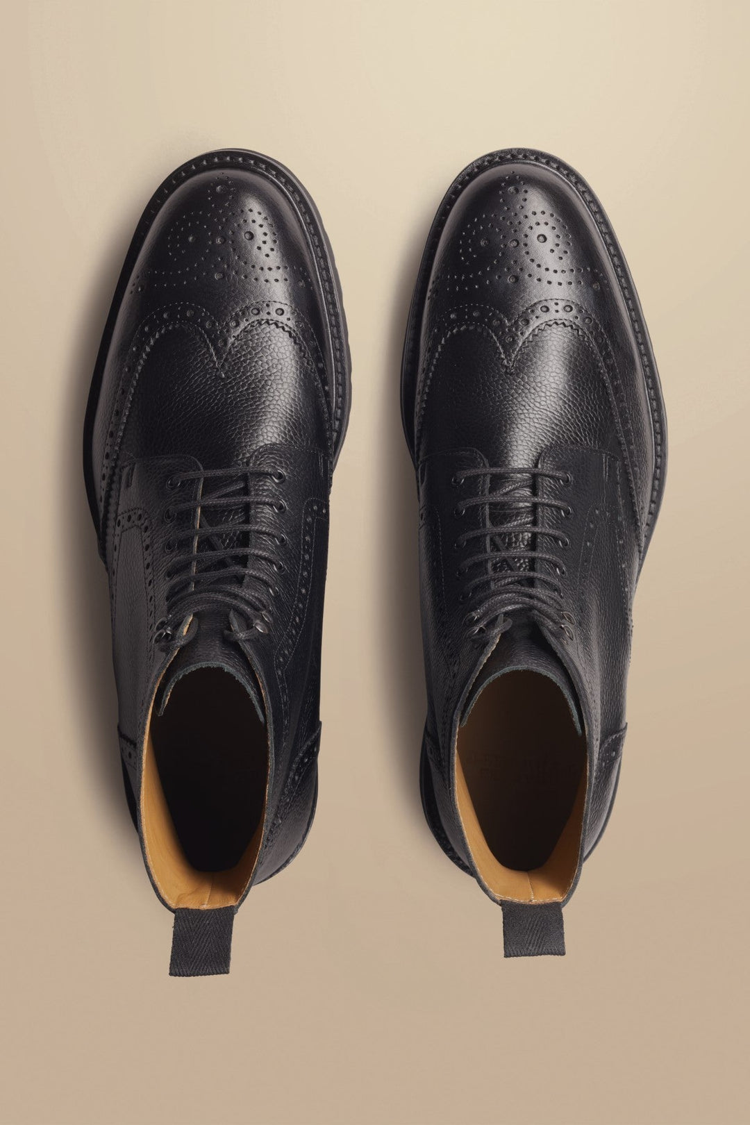 Black Grain Leather Rubber Sole Brogue Boot