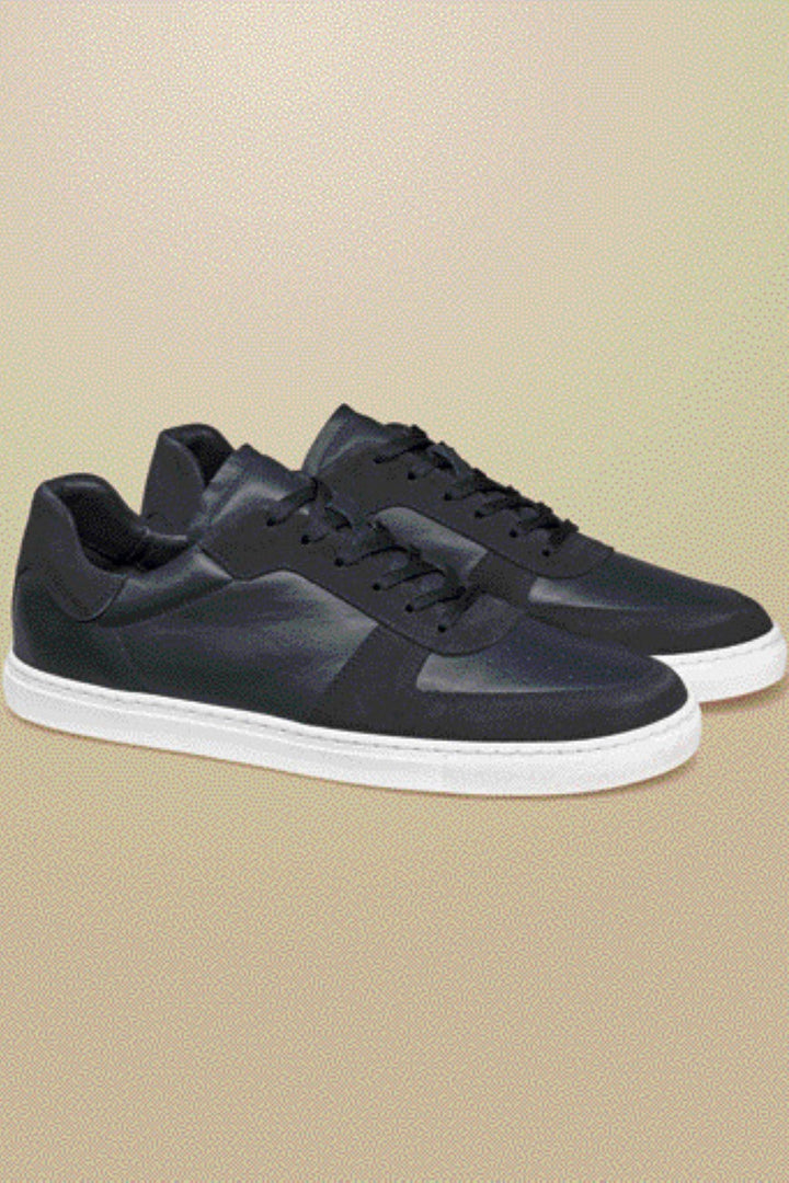 Navy Leather And Suede Cupsole Trainer