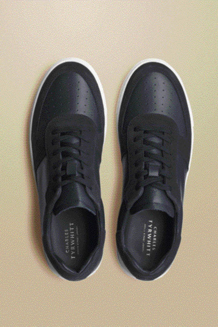 Navy Leather And Suede Cupsole Trainer