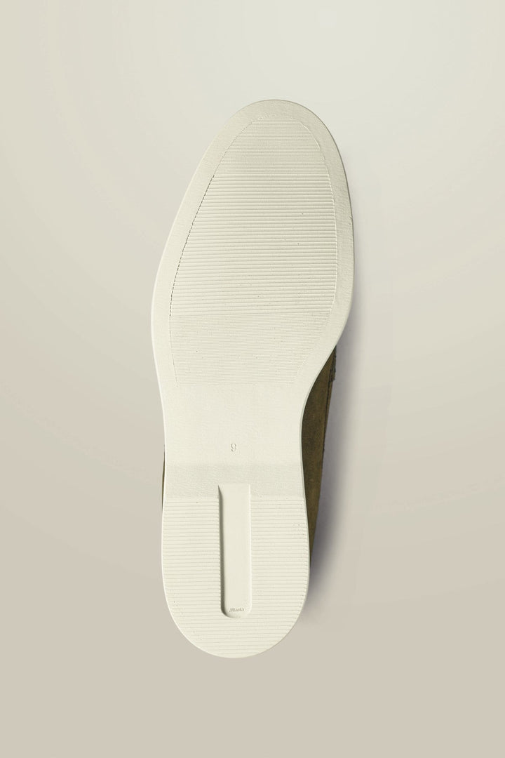 Olive Green Suede Slip On Loafer