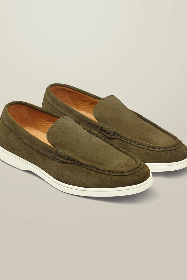 Olive Green Suede Slip On Loafer