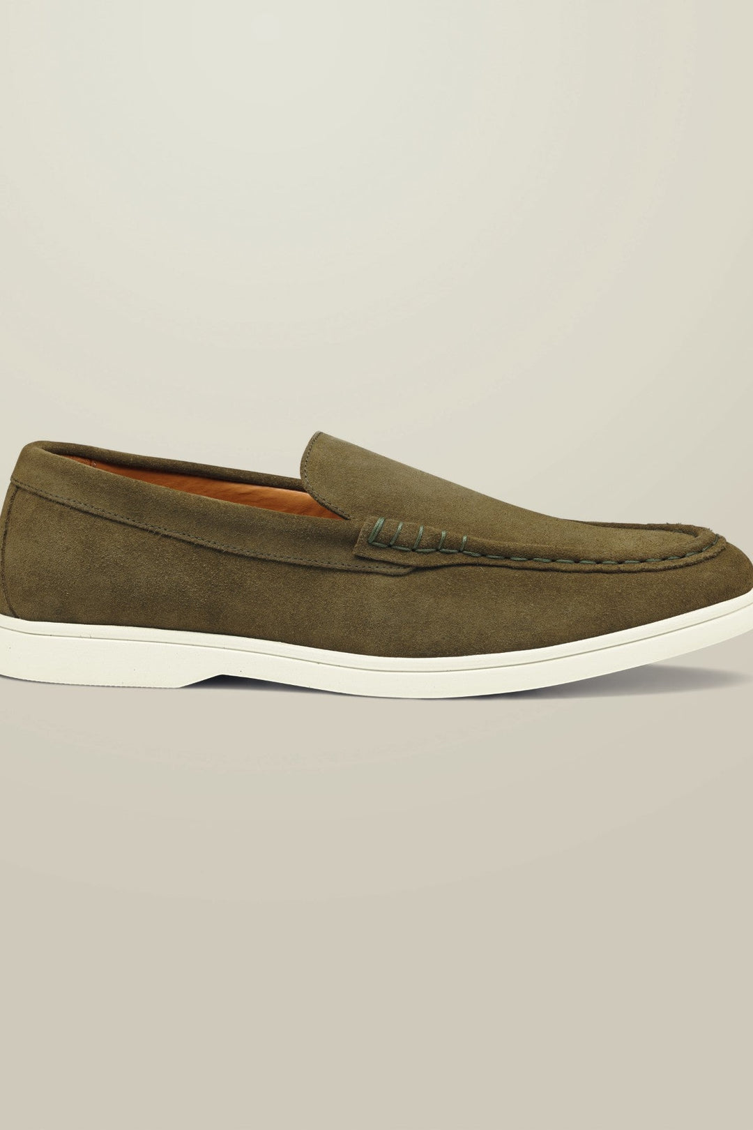 Olive Green Suede Slip On Loafer