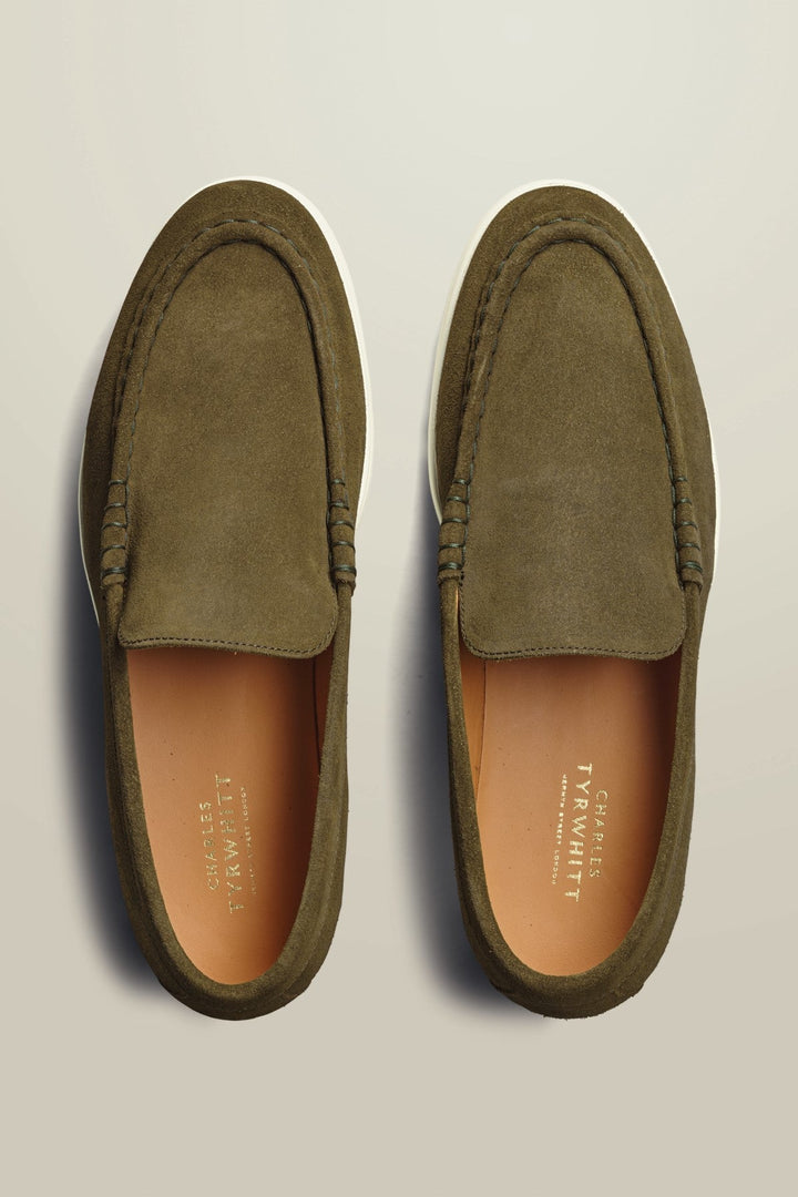 Olive Green Suede Slip On Loafer