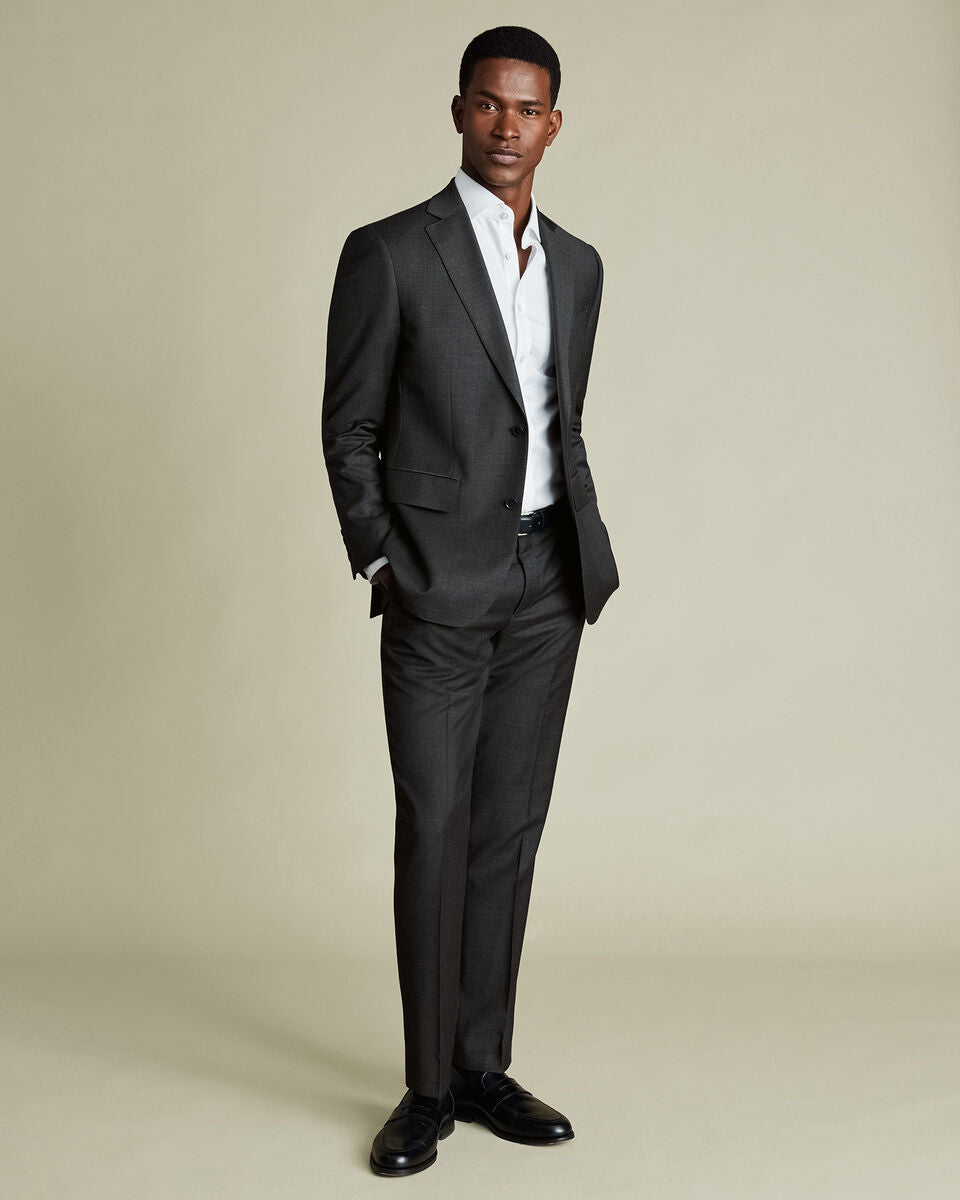 Charcoal Classic Fit Natural Stretch Twill Suit Trouser