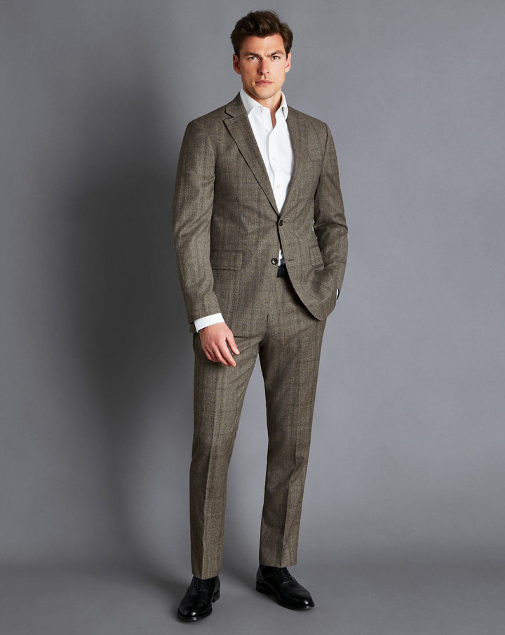 Oatmeal Prince Of Wales Check Slim Fit Suit Trouser