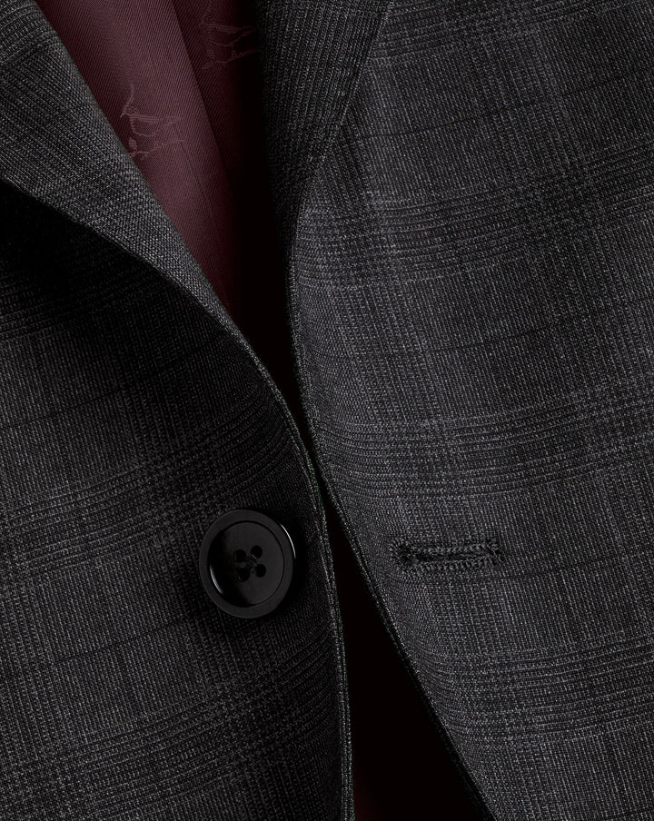 Charles Tyrwhitt Charcoal Grey Prince Of Wales Check Italian Luxury Suit Jacket
