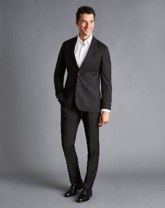 Charles Tyrwhitt Charcoal Grey Prince Of Wales Check Italian Luxury Suit Jacket