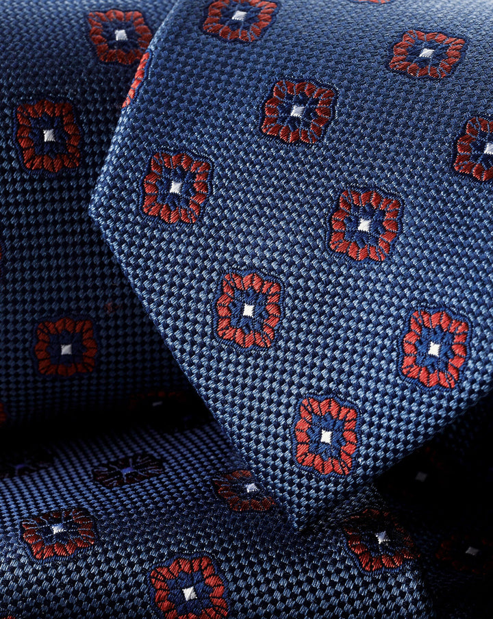 Charles Tyrwhitt Petrol Blue And Red Floral Stain Resistant Patterned Silk Tie